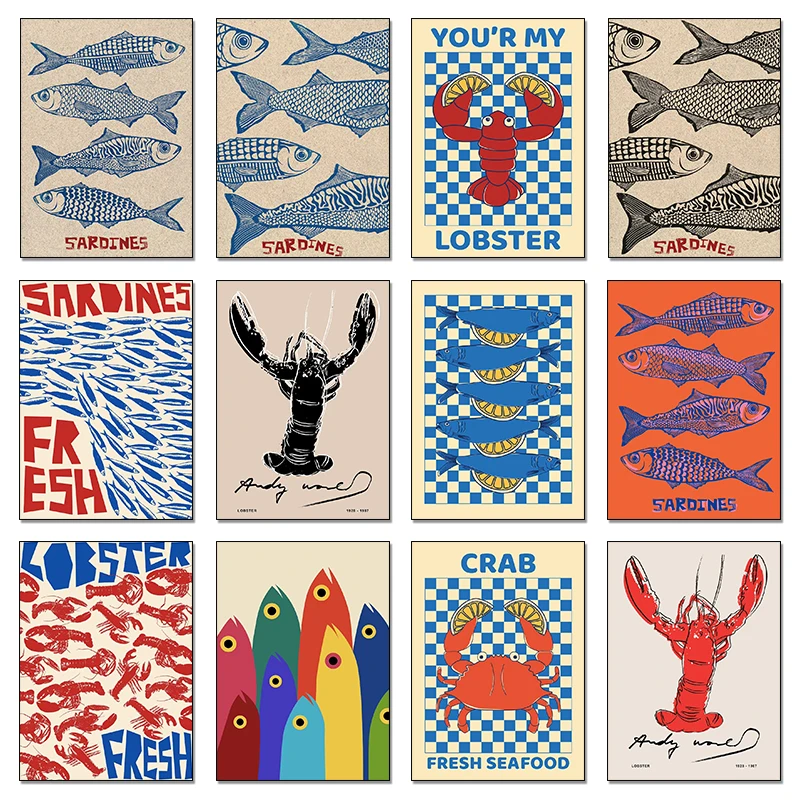 Resin Art Wall - Póster colorido de animales marinos, sardinas,