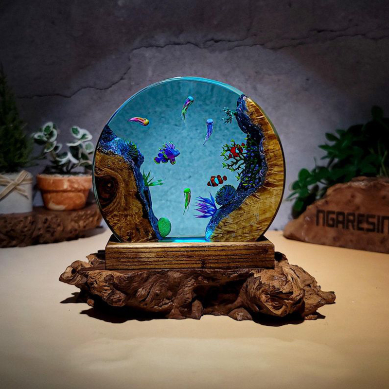 Resin Art Decor - Lámpara de Mesa de Resina con
