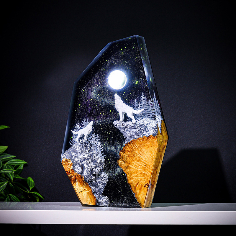 Resin Art Decor - Lámpara de Mesa de Resina con