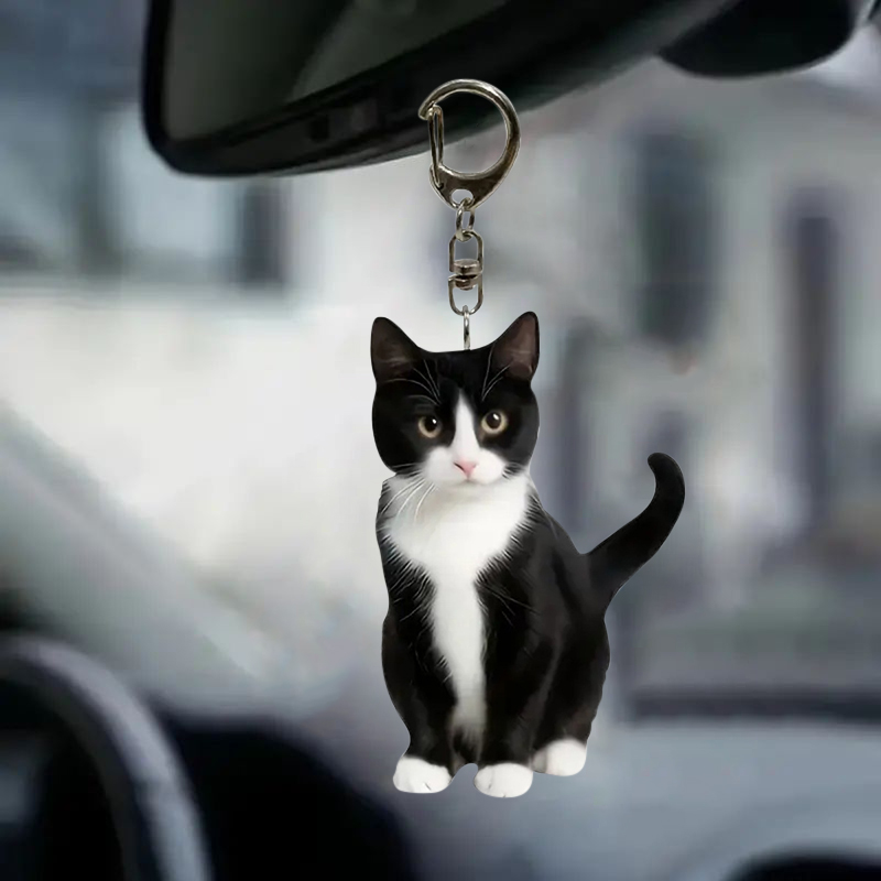 LLavero de gato blanco y negro - Resin Art Design Keychain reseña y precio